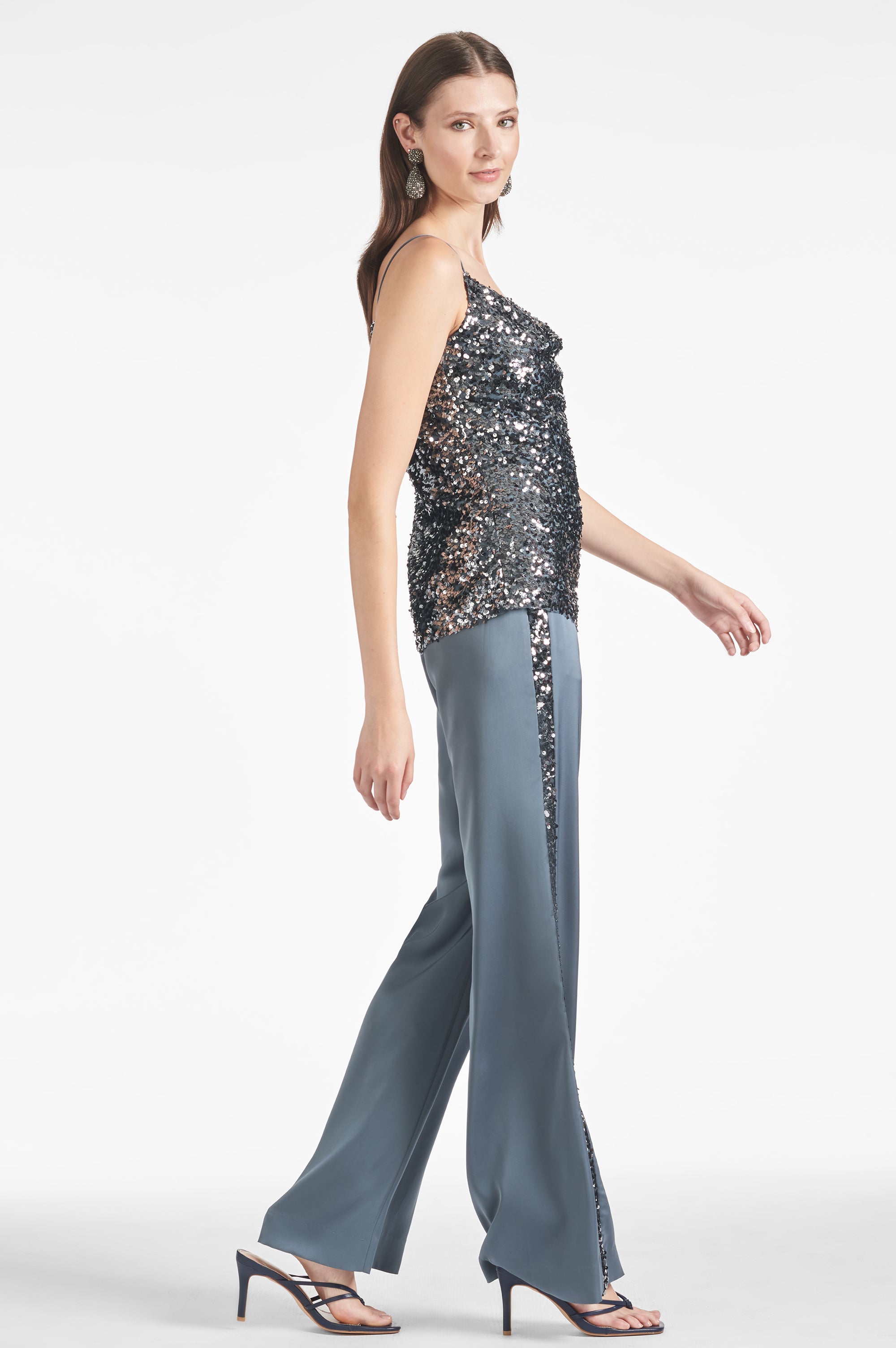 Tuxedo Sequin Alli Pant - Gunmetal