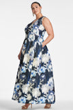 Brooke Gown - Blue Ikat Floral - Final Sale