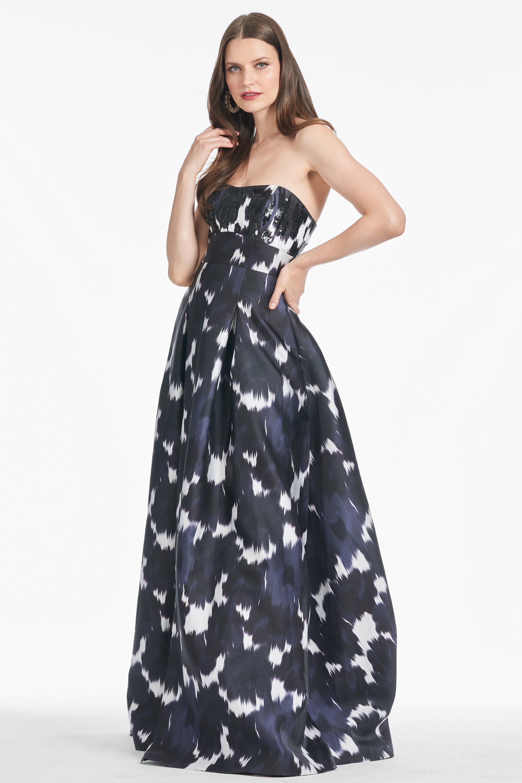 Embellished Giovanna Gown - Dark as Night Ikat