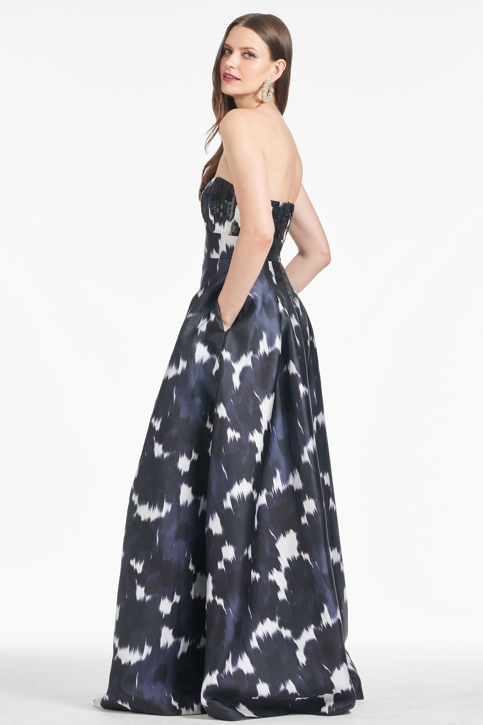 Embellished Giovanna Gown - Dark as Night Ikat