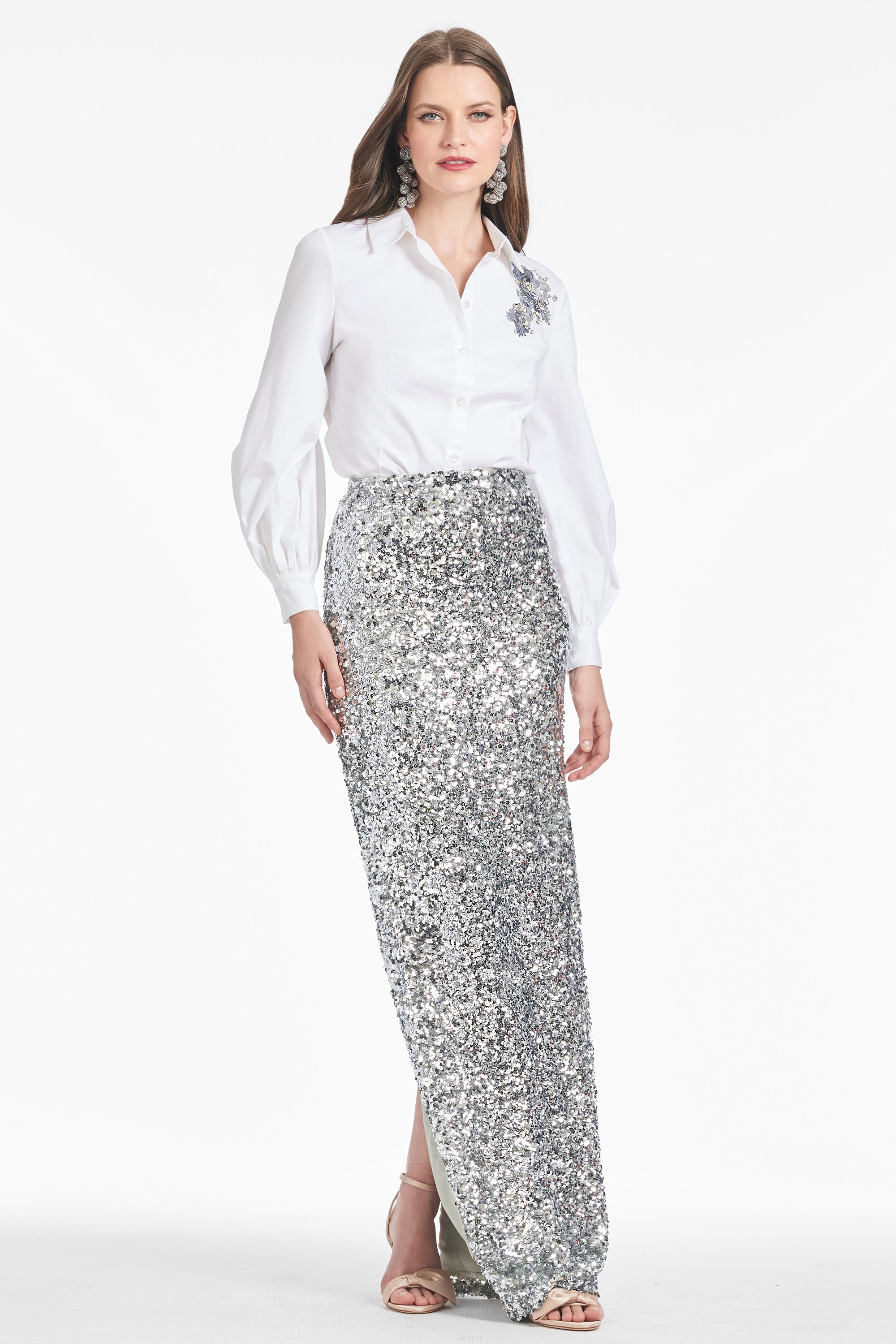 Sequin Isolde Skirt - Silver - Final Sale