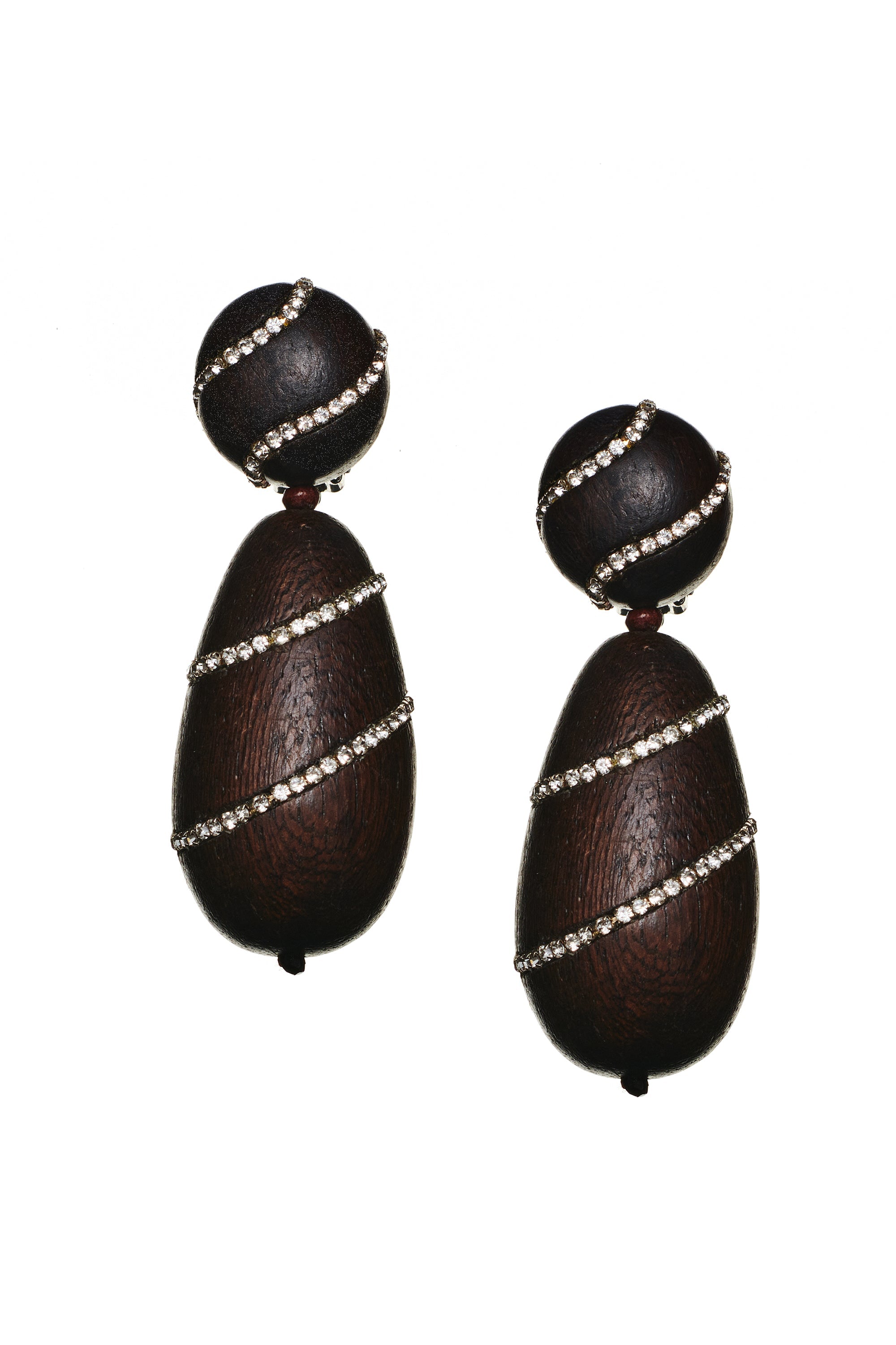 HUDSON EARRINGS - ROBLE WOOD/CLEAR CRYSTALS