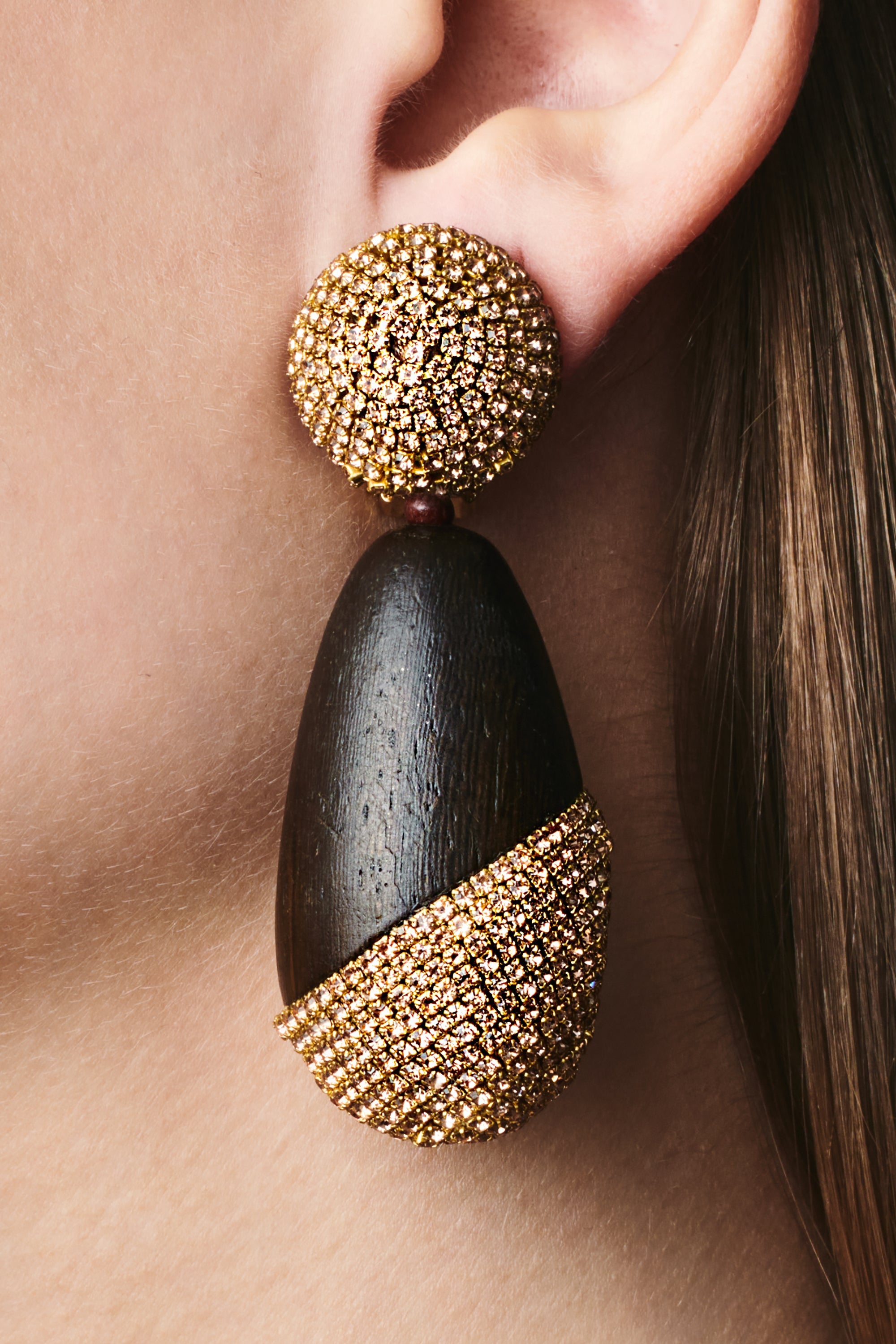 CHRISTINA EARRINGS - ROBLE WOOD/CHAMPAGNE