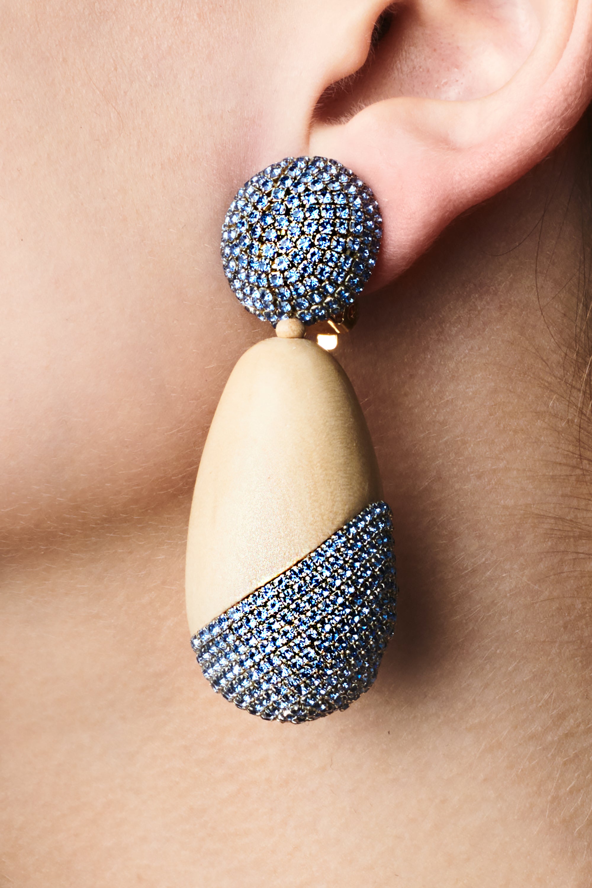 CHRISTINA EARRINGS - PANTO WOOD/ICE BLUE