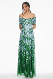 KENNEDY GOWN - KELLY GREEN DEGRADE FLORALS