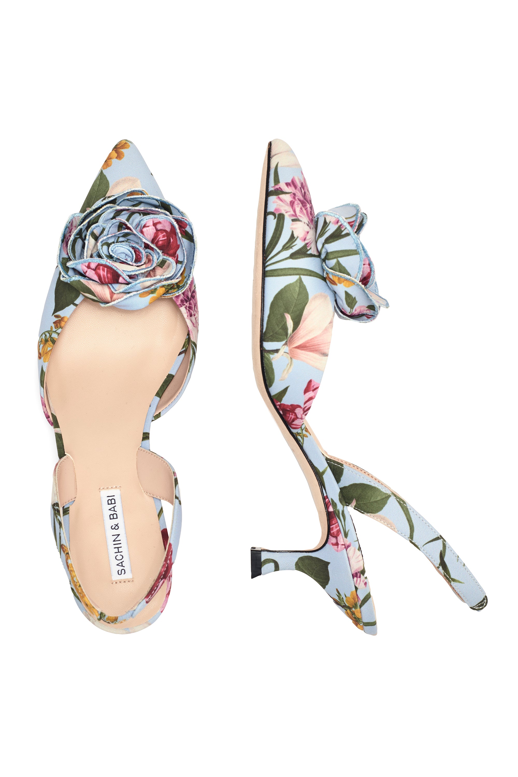 CARNEGIE KITTEN HEEL - GLACIAL BLUE BLOSSOMS