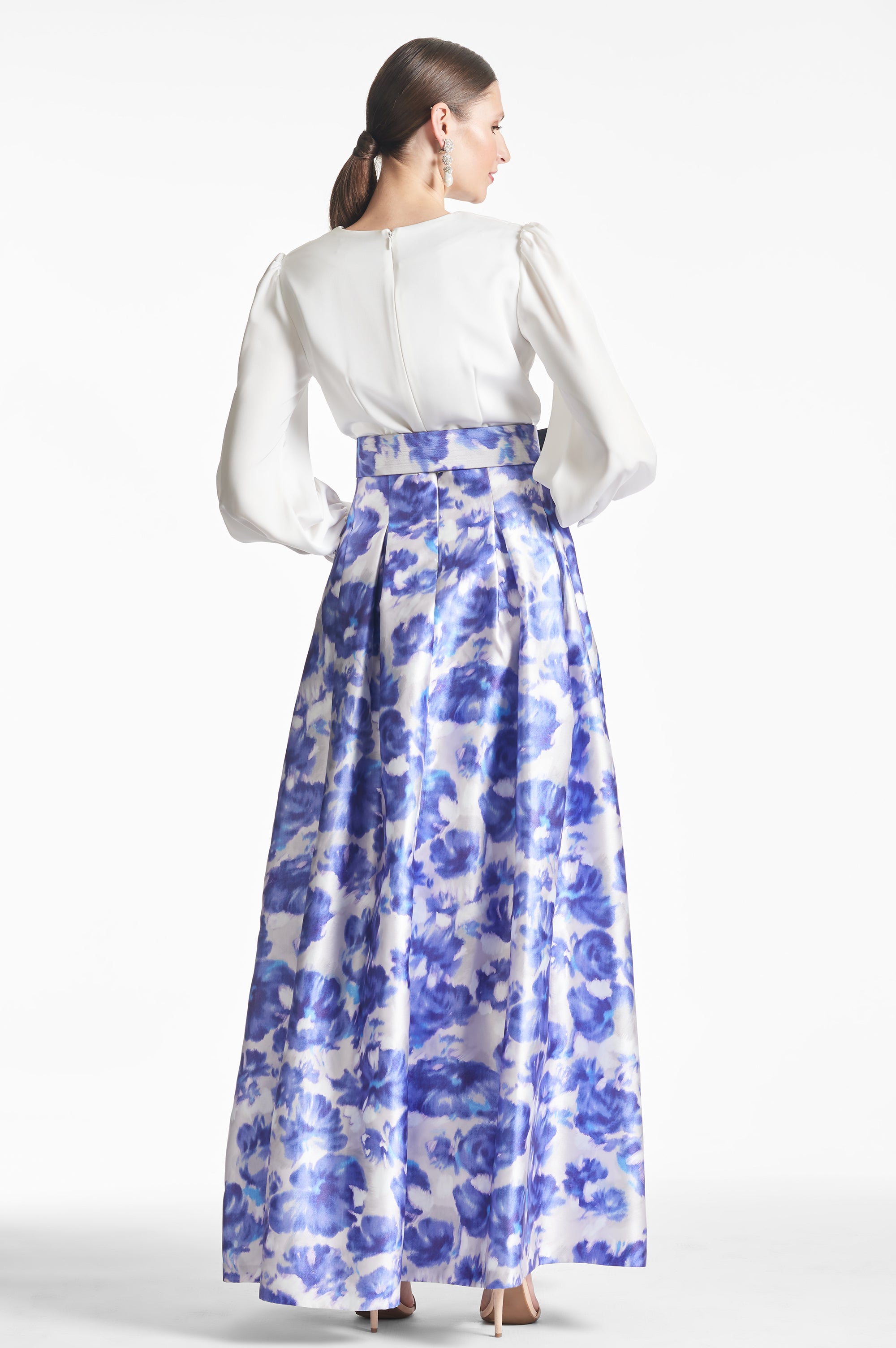 Zoe Gown - Off White/Azure Watercolor - Final Sale