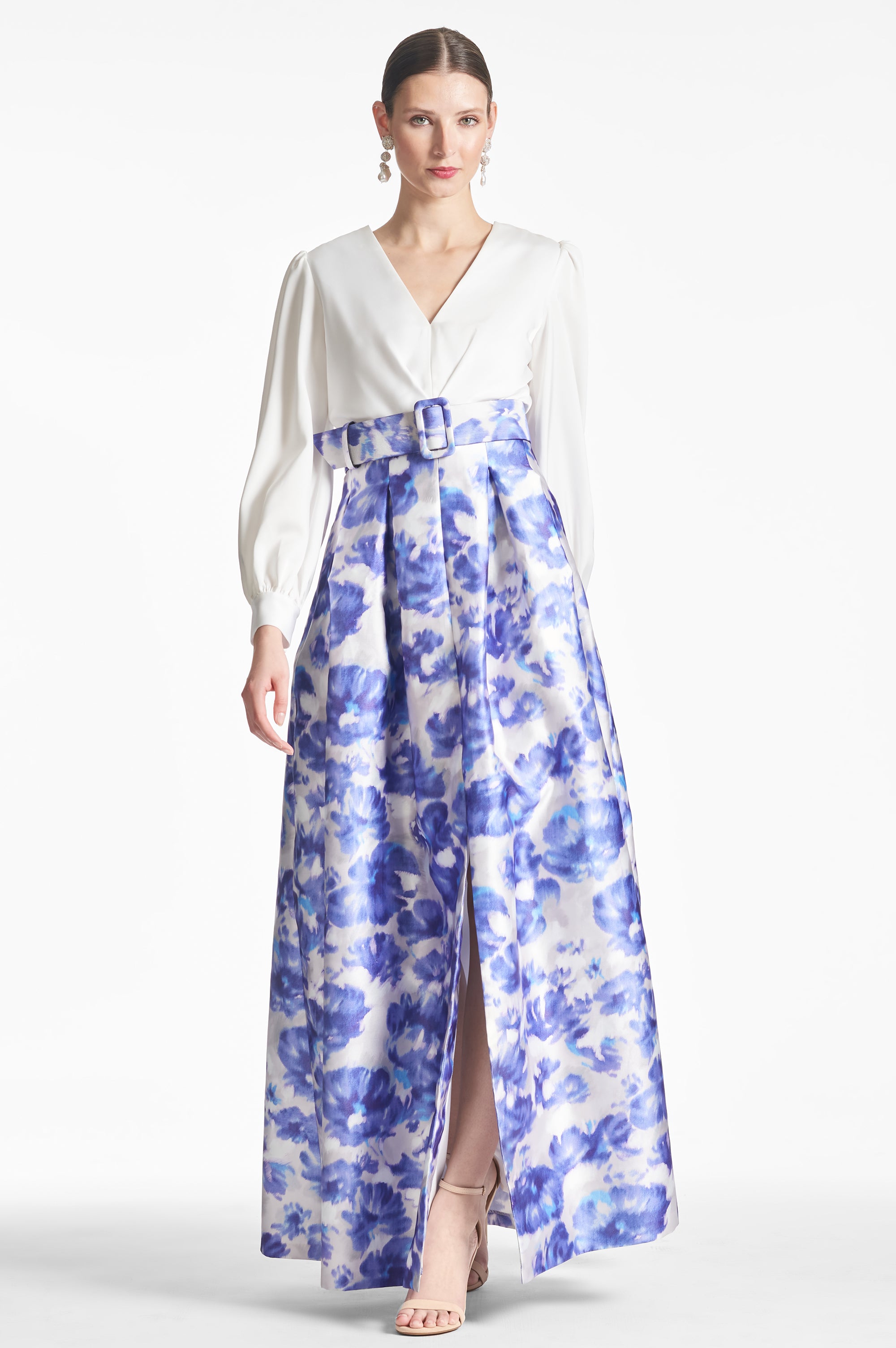 Zoe Gown - Off White/Azure Watercolor